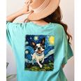 Boston Terrier Dog Starry Night Painting Women's Comfort Colors T-Shirt Back Print Chalky Mint
