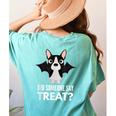 Boston Terrier Halloween Shirt Did Someone Say Treat Women's Comfort Colors T-Shirt Back Print Chalky Mint