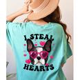 Boston Terrier Heart Glasses Girls Bostie Valentines Day Women's Comfort Colors T-Shirt Back Print Chalky Mint
