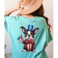 Boston Terrier Puppy Dog Holds His American Flag 4th Of July Women's Comfort Colors T-Shirt Back Print Chalky Mint