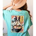 Boston Terrier Ramen Noodles Japanese Art Retro Ocean Waves Women's Comfort Colors T-Shirt Back Print Chalky Mint