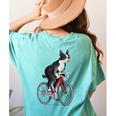 Boston Terrier Riding Bicycle Cute Bostie Biker Raglan Baseball Tee Women's Comfort Colors T-Shirt Back Print Chalky Mint