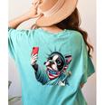 Boston Terrier Selfie Statue Of Liberty 4th Of July American Women's Comfort Colors T-Shirt Back Print Chalky Mint