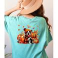 Boston Terrier Thanksgiving Leopard Pumpkins Fall Leaves Women's Comfort Colors T-Shirt Back Print Chalky Mint