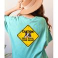 Caution Sign Boston Terrier Dog Bostie Puppy Women's Comfort Colors T-Shirt Back Print Chalky Mint