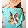 Floral Boston Terrier Women's Comfort Colors T-Shirt Back Print Chalky Mint