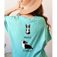 Inhale Exhale Yoga Boston Terrier Tshirt Women's Comfort Colors T-Shirt Back Print Chalky Mint