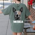 4th July Blue Heeler Dog Merica Patriotic USA Flag Cute Women's Comfort Colors T-Shirt Back Print Moss