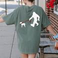 Bigfoot Walking With Bull Terrier Dog Women's Comfort Colors T-Shirt Back Print Moss