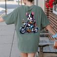 Biker Boston Terrier Dog Riding Motorbike Women's Comfort Colors T-Shirt Back Print Moss