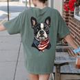 Boston Terrier American Flag Women's Comfort Colors T-Shirt Back Print Moss