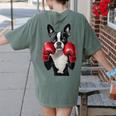 Boston Terrier Boxing Women's Comfort Colors T-Shirt Back Print Moss