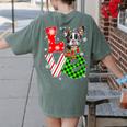 Boston Terrier Christmas Tree Lights Santa Dog Xmas For Men Women Kids Women's Comfort Colors T-Shirt Back Print Moss