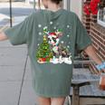 Boston Terrier Christmas Tree Lights Santa Hat Women's Comfort Colors T-Shirt Back Print Moss