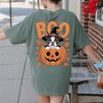 Boston Terrier Costume On Pumpkin Halloween Boston Terrier Women's Comfort Colors T-Shirt Back Print Moss