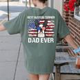 Boston Terrier Dad American Flag 4th Of July Dog Fathers Day Women's Comfort Colors T-Shirt Back Print Moss
