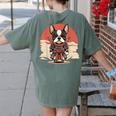 Boston Terrier Dog Japanese Style Samurai Dogs Women's Comfort Colors T-Shirt Back Print Moss