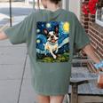 Boston Terrier Dog Starry Night Painting Women's Comfort Colors T-Shirt Back Print Moss