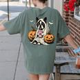 Boston Terrier Ghost Boo Halloween Costume Spooky Season Women's Comfort Colors T-Shirt Back Print Moss