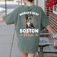 Boston Terrier Groovy World's Best Boston Mom Women's Comfort Colors T-Shirt Back Print Moss