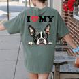 Boston Terrier I Heart My Dog Dog Lover Women's Comfort Colors T-Shirt Back Print Moss