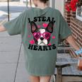 Boston Terrier Heart Glasses Girls Bostie Valentines Day Women's Comfort Colors T-Shirt Back Print Moss