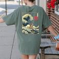 Boston Terrier Japanese Kanagawa Wave Surf Dog Women's Comfort Colors T-Shirt Back Print Moss
