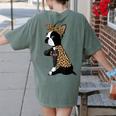 Boston Terrier Lover I Love Mom Tattoo Leopard Women's Comfort Colors T-Shirt Back Print Moss