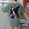 Boston Terrier Lovers Colorful Pop Art Boston Terrier Women's Comfort Colors T-Shirt Back Print Moss