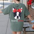Boston Terrier Mom Bostie Women Girls Women's Comfort Colors T-Shirt Back Print Moss