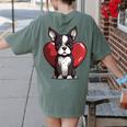 Boston Terrier Mom Dad Bostie Dog Lover Valentines Day Women's Comfort Colors T-Shirt Back Print Moss