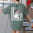 Boston Terrier Papa Cool Dog Lover USA American Flag Men Women Women's Comfort Colors T-Shirt Back Print Moss