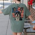 Boston Terrier Patriotic 4th Of July USA American Flag Women's Comfort Colors T-Shirt Back Print Moss