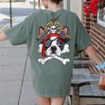 Boston Terrier Pirate T Shirt Jolly Roger Crossbones Skull Women's Comfort Colors T-Shirt Back Print Moss