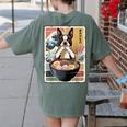 Boston Terrier Ramen Noodles Japanese Art Retro Ocean Waves Women's Comfort Colors T-Shirt Back Print Moss