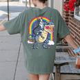 Boston Terrier Riding Dinosaur T-Rex Boys Kids Rainbow Women's Comfort Colors T-Shirt Back Print Moss