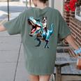 Boston Terrier Riding T-Rex Dinosaur Dog Lover Women's Comfort Colors T-Shirt Back Print Moss