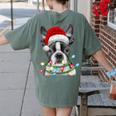 Boston Terrier Santa Christmas Tree Lights Xmas Boys Men Dog Women's Comfort Colors T-Shirt Back Print Moss
