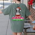 Boston Terrier Santa Claus Christmas Dog Women's Comfort Colors T-Shirt Back Print Moss