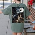 Boston Terrier Selfie Full Moon Flying Witch Halloween Dog Women's Comfort Colors T-Shirt Back Print Moss