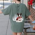 Boston Terrier In The Snow Merry Christmas Winter Women's Comfort Colors T-Shirt Back Print Moss