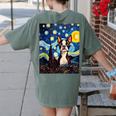 Boston Terrier Starry Night Van Gogh Art Women's Comfort Colors T-Shirt Back Print Moss