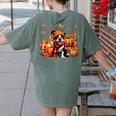Boston Terrier Thanksgiving Leopard Pumpkins Fall Leaves Women's Comfort Colors T-Shirt Back Print Moss