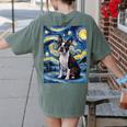 Boston Terrier Van Gogh Starry Night Women's Comfort Colors T-Shirt Back Print Moss