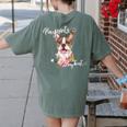 Brown Boston Terrier With Flowers And Feathers Women's Comfort Colors T-Shirt Back Print Moss