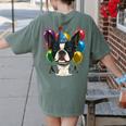 Celebration Event Birthday Party Boston Terrier Women's Comfort Colors T-Shirt Back Print Moss