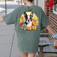 Cute Boston Terrier Spring Flower Garden Colorful Puppy Dog Women's Comfort Colors T-Shirt Back Print Moss