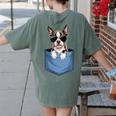 Cute Pocket Boston Terrier Lover Dog Mom Women's Comfort Colors T-Shirt Back Print Moss