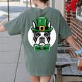 Green Boston Terrier Shamrock St Patricks Day Boston Terrier Women's Comfort Colors T-Shirt Back Print Moss