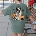 Halloween Boston Terrier Ghost Women's Comfort Colors T-Shirt Back Print Moss